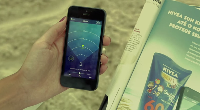 Interactive print advertisement by Nivea including wristband to track your child via smartphone