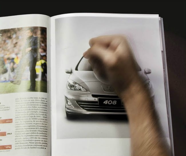Interactive print advertisement by Peugot car brand