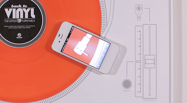Interactive print advertisement by Kontor Records including vinyl record playable with a smartphone