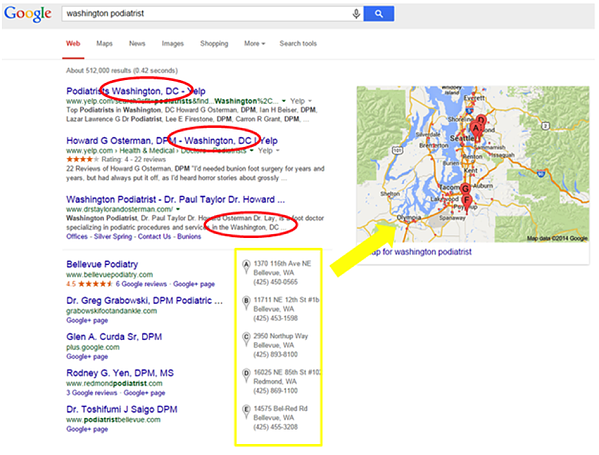 Washington DC versus Washington geotargeting example.