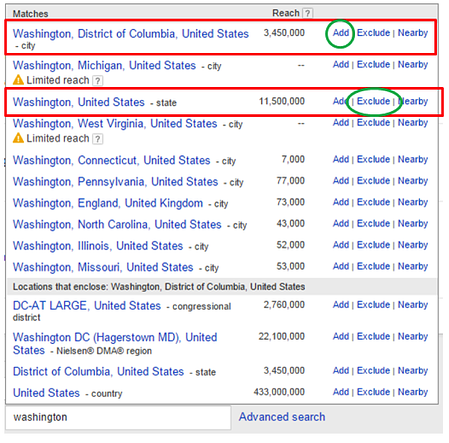 Washington exclusion geotargeting.
