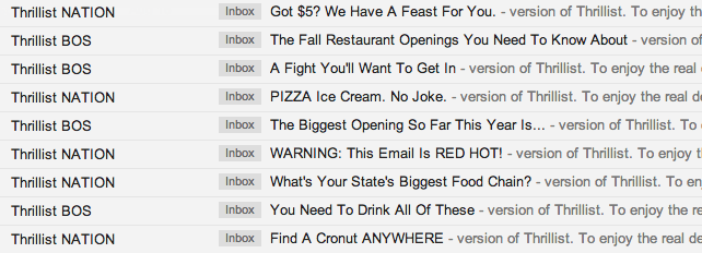 Screenshot of my inbox of email newsletters.