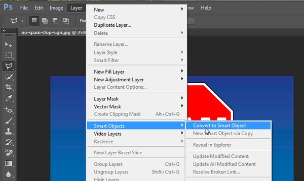 Convert to Smart Object option to remove background photo in Photoshop