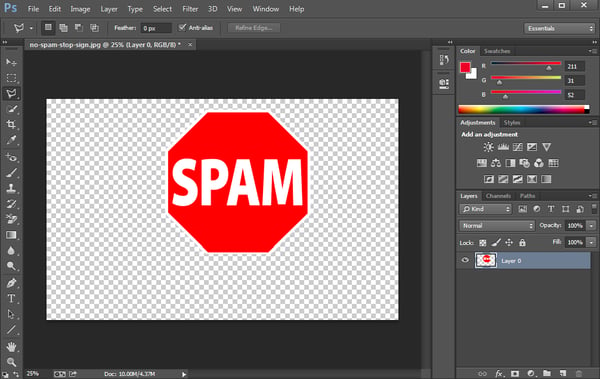 Stop sign image with transparent background removed with Photoshop