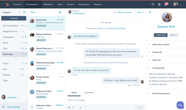 HubSpot Conversations Facebook Messenger