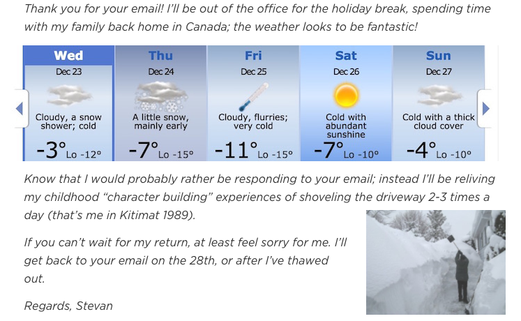 out of the office message