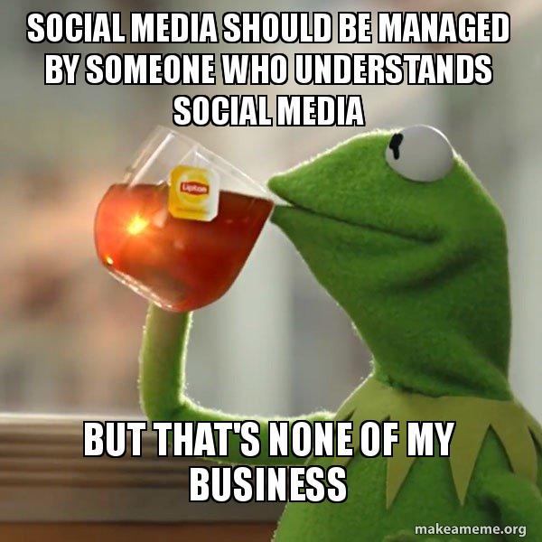 But that's none of my business meme starring Kermit the Frog and a social media caption