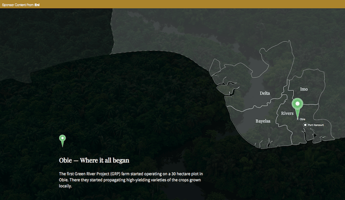 Native advertising example from Eni Energy on the Green River Project in the Niger Delta