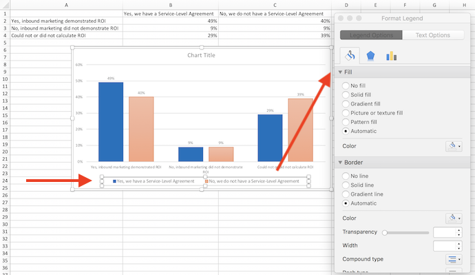 Format Legend window for adjusting chart labels in Excel