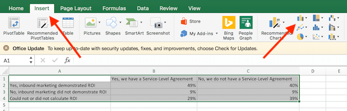 Insert and Column icons for making a chart in Excel