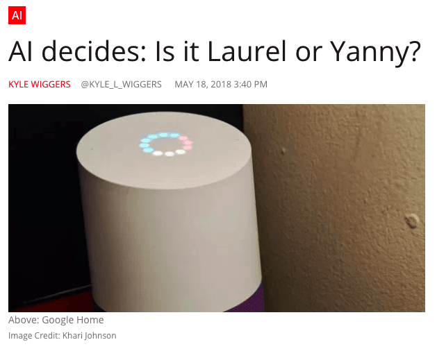 Native advertising example by VentureBeat on Laurel vs. Yanny meme