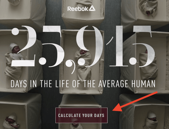 Graphic for Reebok video marketing campaign called 25,915 Days