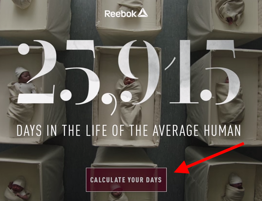 Gráfico de la campaña de video marketing de Reebok llamado 25,915 días