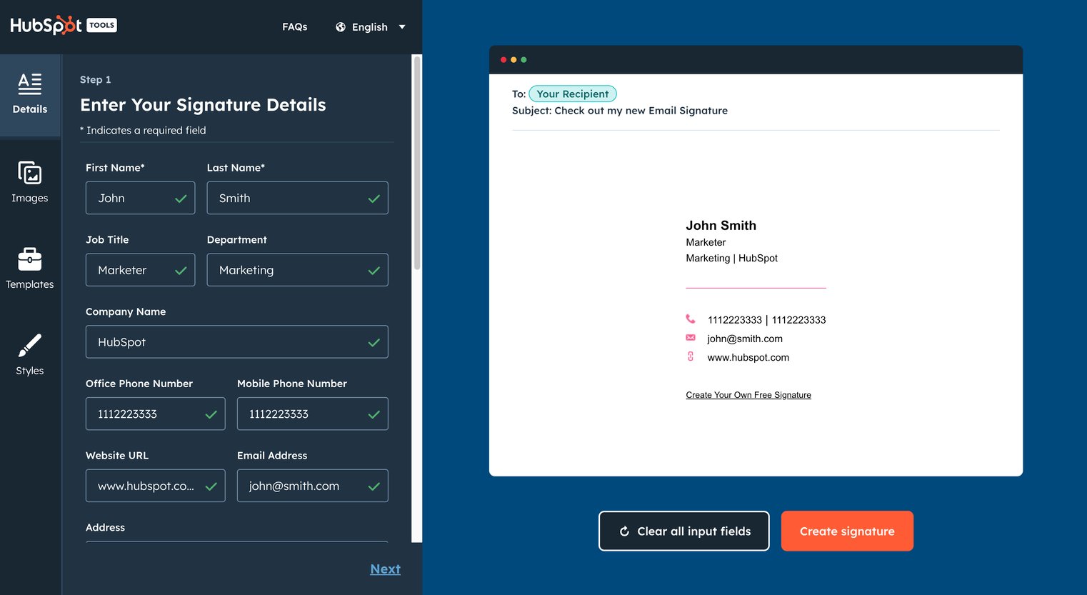 Input Your Email Signature Information