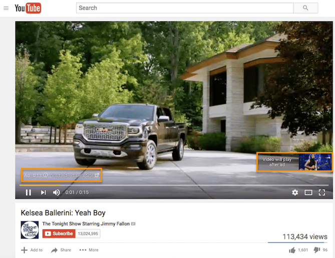 Preroll ad on YouTube with "non-skippable" features highlighted in the video