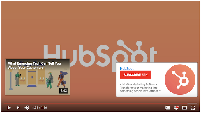 End card on HubSpot YouTube video for email list building