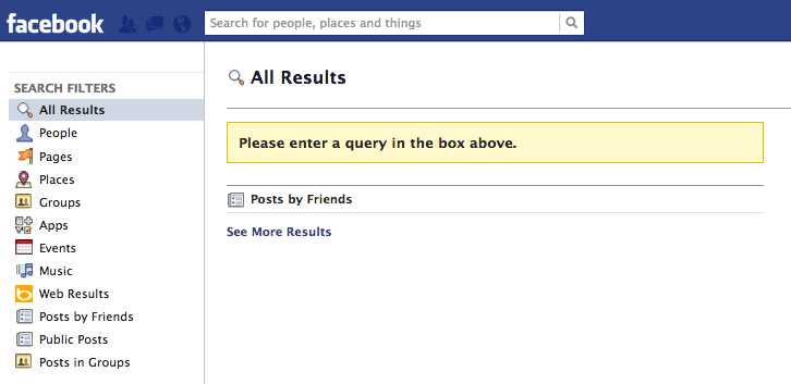 the facebook search page