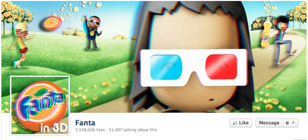 Fanta's Facebook cover photo uses 3D effects.