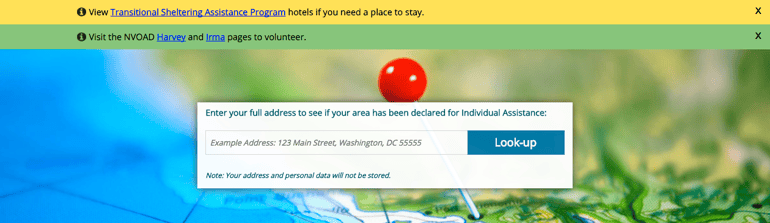 Enter your full address to see fi your area has been declared for individual Assistance.
