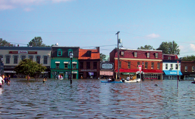 Flooding in front of businesses