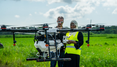 Eduardo Rodriguez trains local pilot how to fly the Agras MG-1S