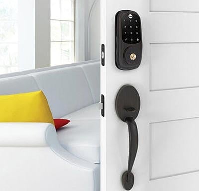 Electronic door lock with security cameras - let someone in without getting up!