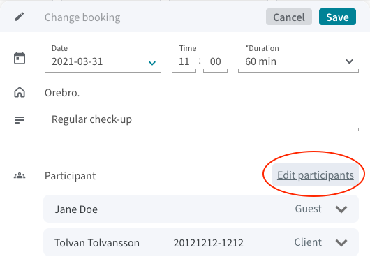 Add and/or remove participants from a booking