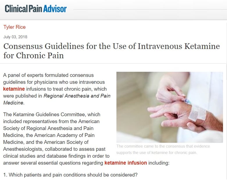 Experts Create Guidelines for the Use of Ketamine for Chronic Pain