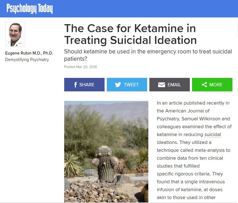 As Seen on Psychology Today: The Case for Ketamine in Treating Suicidal Ideation