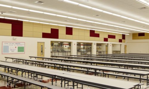 school lunch room filled with tables
