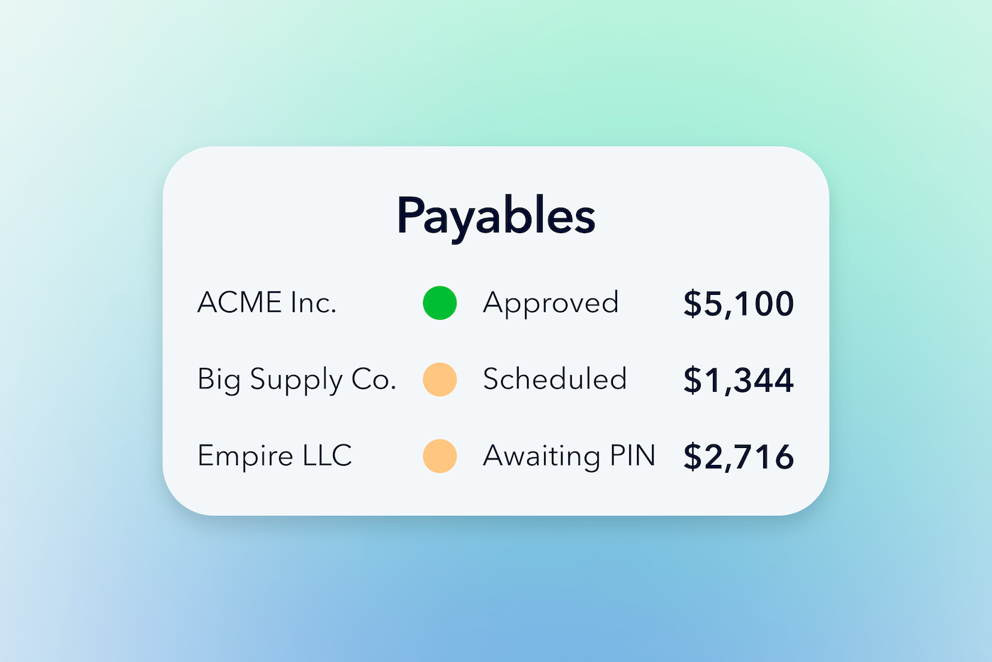 Example payables over a light blue background