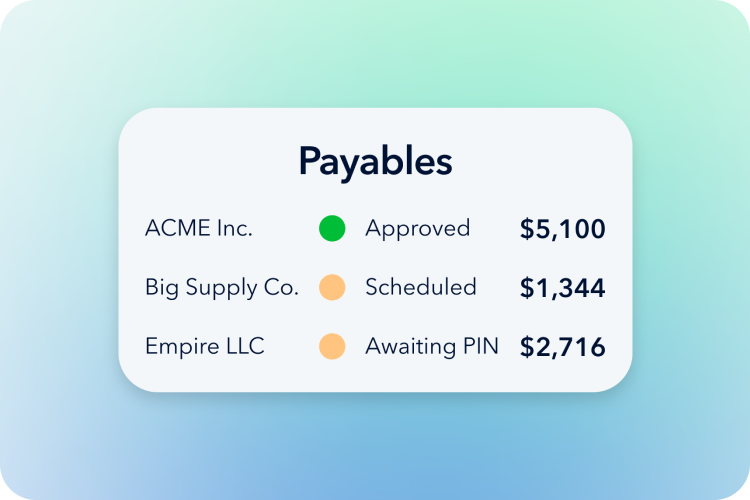 Example of payables: ACME, Big supply, Empire LLC
