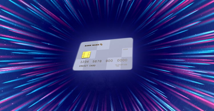 A credit card is featured.