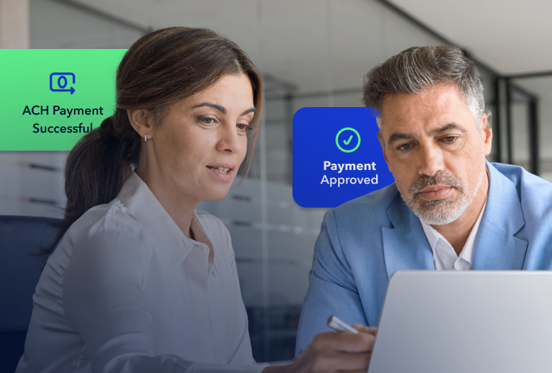 woman and man discussing payment workflow