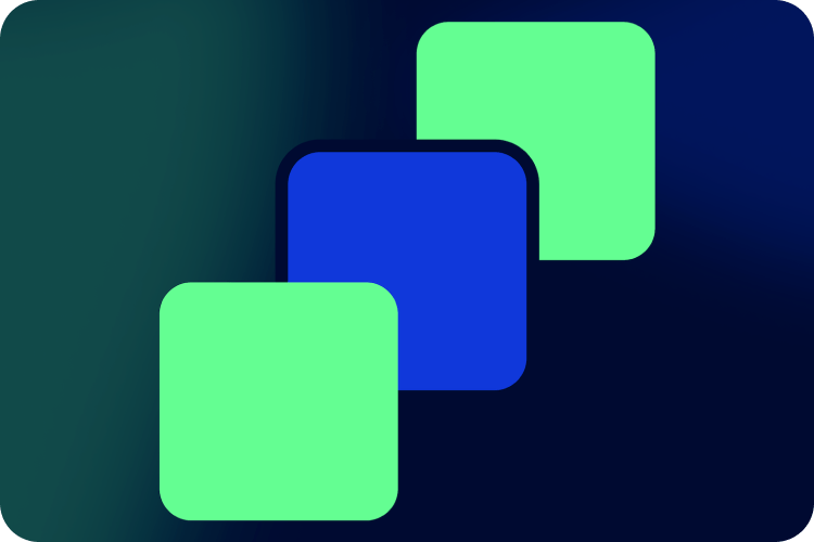 three squares with a blue asset in the middle