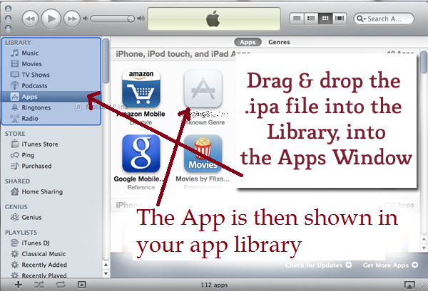 How to put ipa files on iphone with itunes