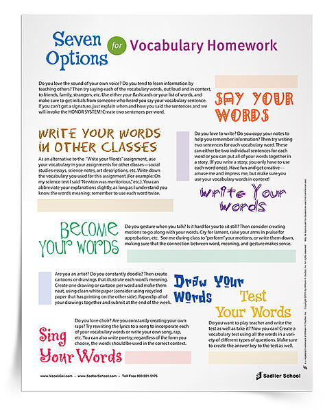 homework ideas for english lessons