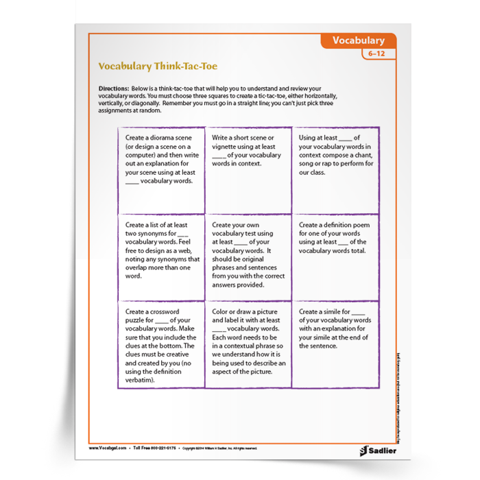 Vocabulary-Think-Tac-Toe-Activity