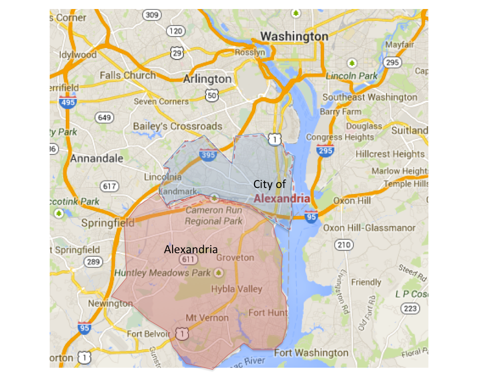 What You Need to Know for a Military Move to Alexandria, Virginia map of the city of Alexandria and Alexandria, Fairfax County