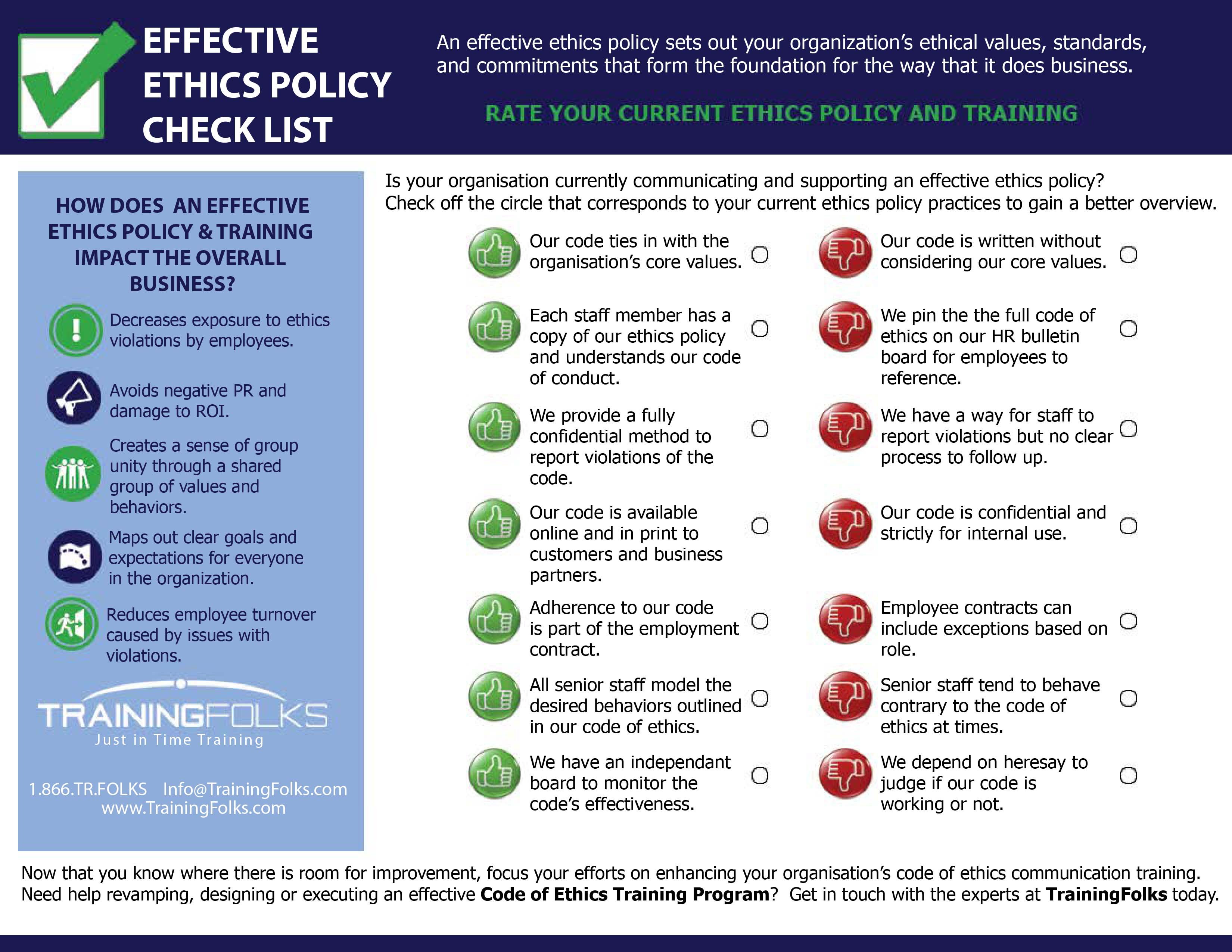 Effective Ethics Policy and Training Checklist