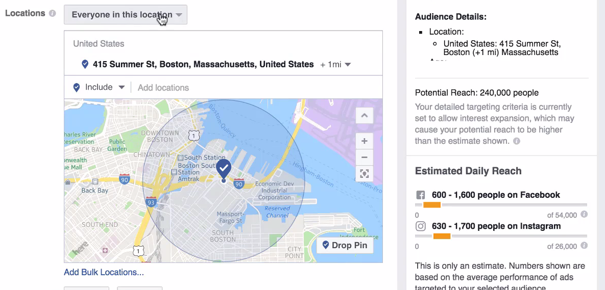 Facebook 1 mile targeting