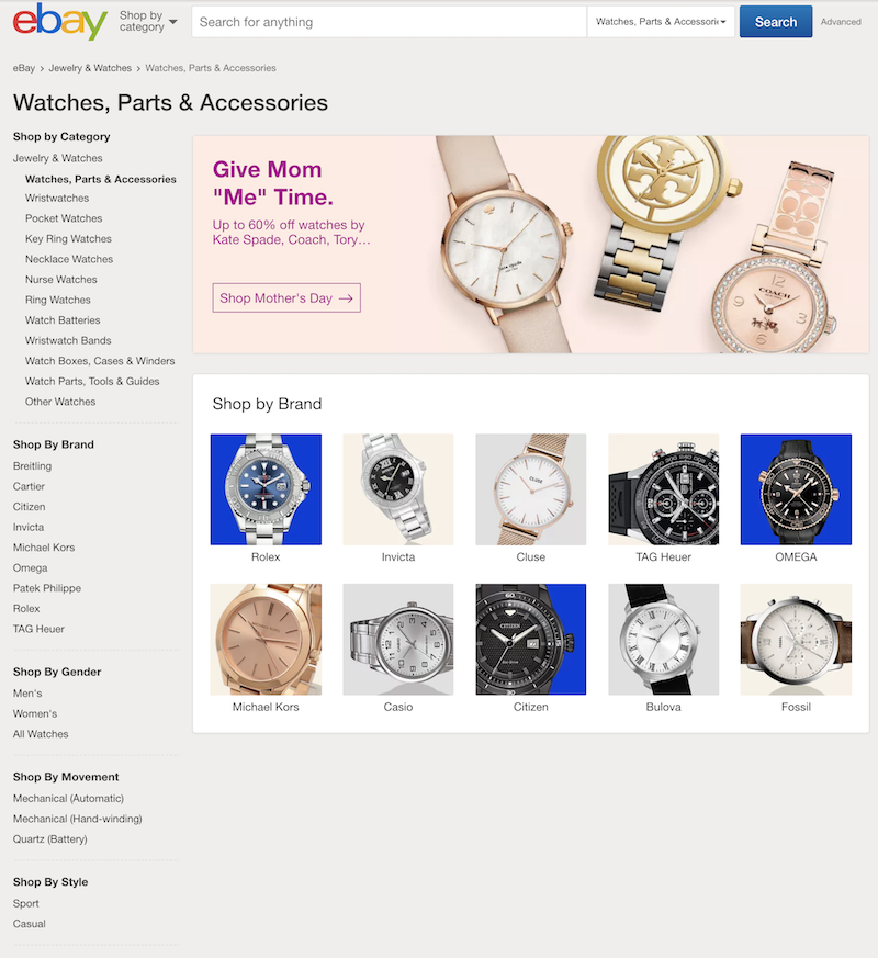 eBay Watches Product Page