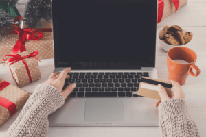 Woman holiday shopping with credit card | Personal security