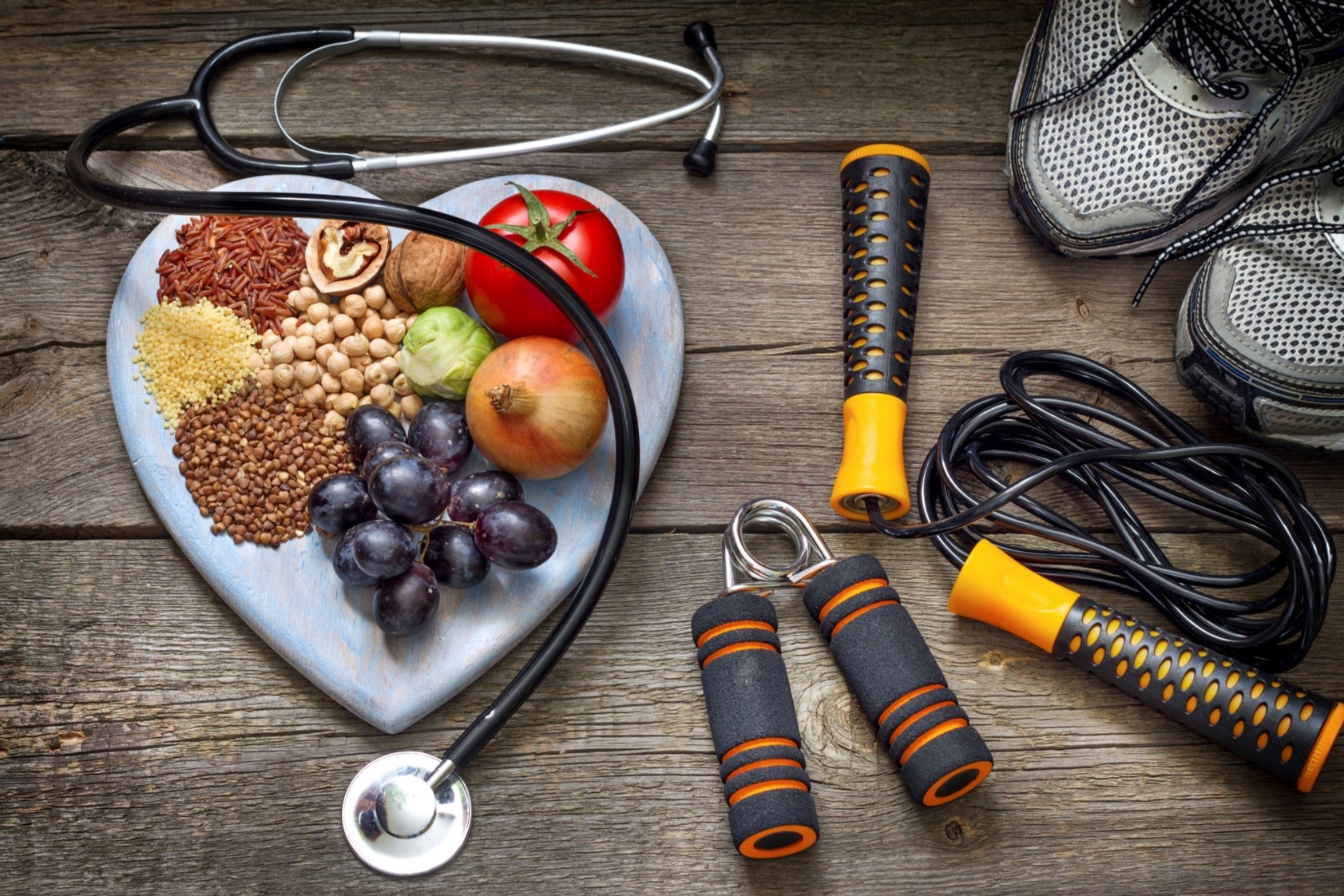 stethoscope healthy food exercise