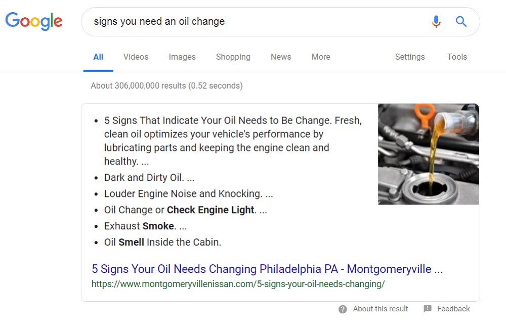 featured snippet example