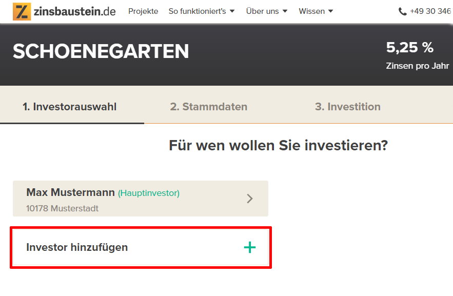 Visualisierung Investor hinzufügen