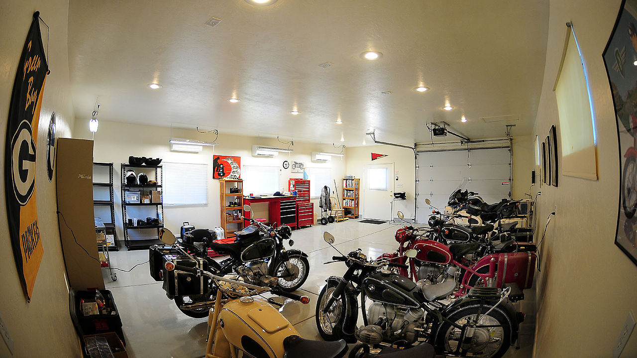 man cave motorcycle garage space