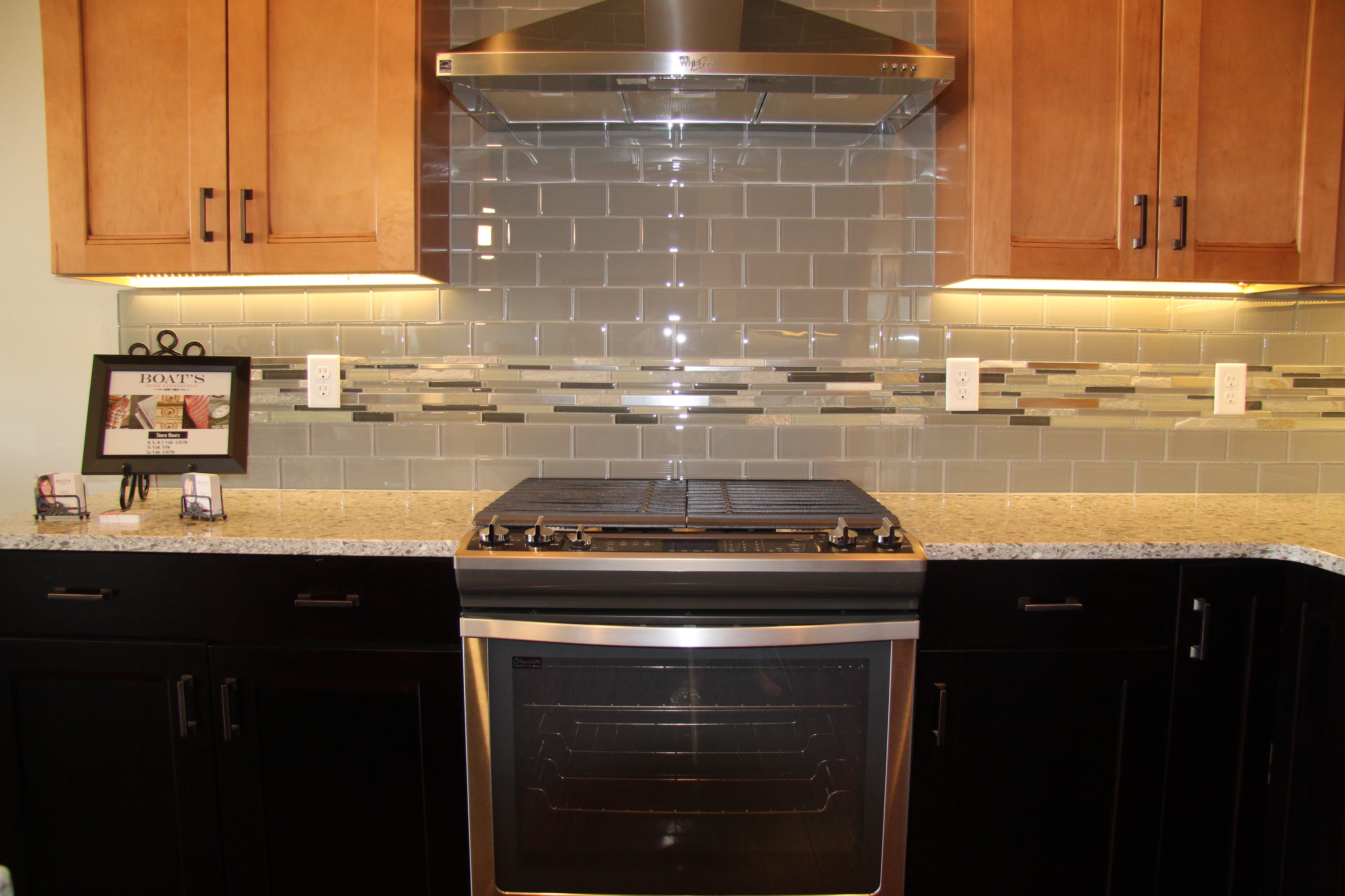 kitchen stove inlaid tile range hood