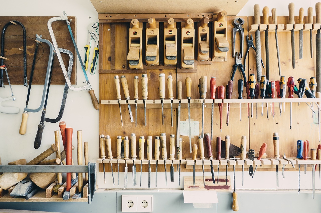 well-organized tools and workbench in garage