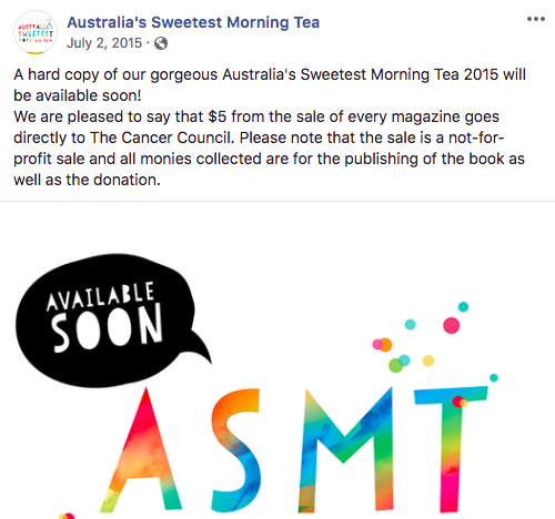 Australia's Sweetest Morning Tea Facebook post